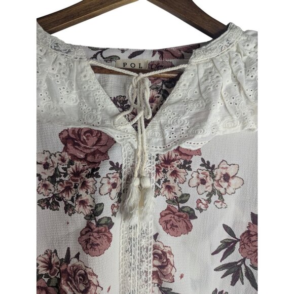 Pol Peasant Blouse Women's Sz S Lace Shawl Floral Cottagecore Feminine Flowy - Picture 2 of 11